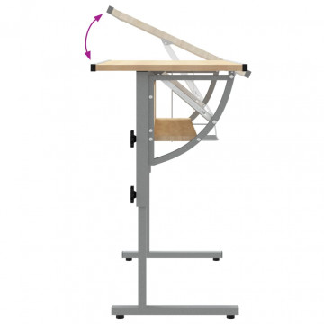 Birou stejar sonoma & gri 110x53x(58-87) cm lemn prelucrat&oțel - Img 4
