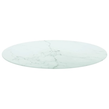 Blat masă alb Ø80x1 cm sticlă securizată cu design de marmură - Img 2