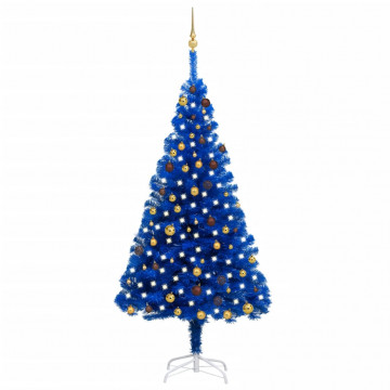 Brad Crăciun pre-iluminat cu set globuri, albastru, 210 cm, PVC - Img 1