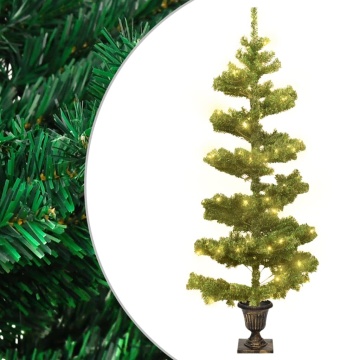 Brad Crăciun pre-iluminat ondulat cu ghiveci verde 120 cm PVC - Img 1