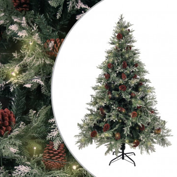 Brad de Crăciun cu LED-uri&conuri de pin verde&alb 150cm PVC&PE - Img 1