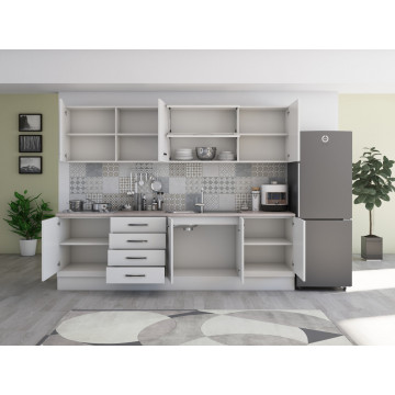 Bucatarie Alfa 260, Cu vitrina, Alb, Blat termic travertin - Img 6