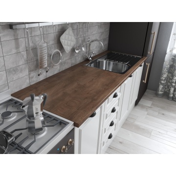 Bucatarie maya 180 cm, alb titan uni structo, blat stejar endgrain cognac 28 mm, fronturi mdf - Img 5