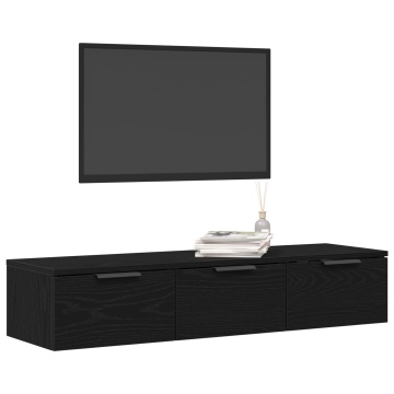 Cabinet de perete din stejar negru 102x30x20 cm fabricat din lemn prelucrat - Img 3