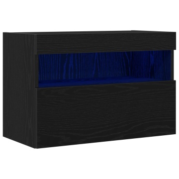 Cabinet TV cu lumini LED Stejar Negru 60x30x40 cm - Img 2