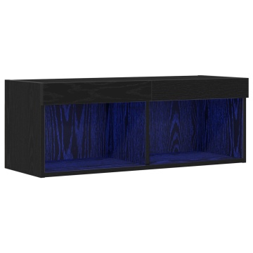 Cabinet TV de perete cu lumini LED Stejar Negru 80x30x30 cm - Img 2