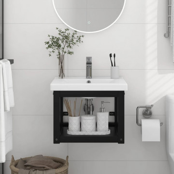 Cadru chiuvetă de baie pentru perete, negru, 40x38x31 cm, fier - Img 1