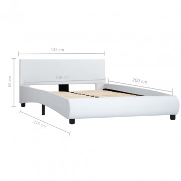 Cadru de pat, alb, 140 x 200 cm, piele ecologică - Img 6