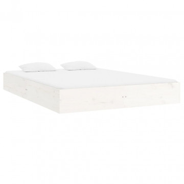 Cadru de pat, alb, 200x200 cm, lemn masiv - Img 3