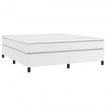 Cadru de pat box spring, alb, 160x200 cm, piele ecologică - Img 3