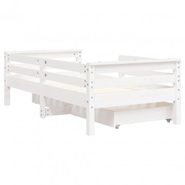 Cadru de pat copii cu sertare, alb, 70x140 cm, lemn masiv pin - Img 6