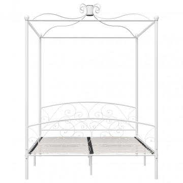 Cadru de pat cu baldachin, alb, 180 x 200 cm, metal - Img 3