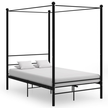 Cadru de pat cu baldachin, negru, 140x200 cm, metal - Img 1
