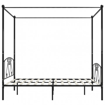 Cadru de pat cu baldachin, negru, 180 x 200 cm, metal - Img 4