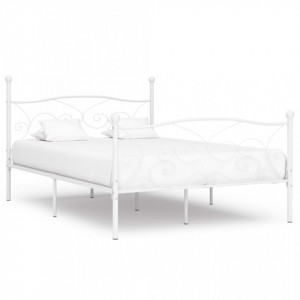 Cadru de pat cu bază din șipci, alb, 120 x 200 cm, metal - Img 1