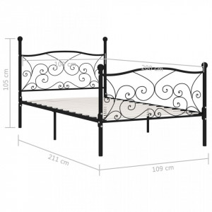 Cadru de pat cu bază din șipci, negru, 100 x 200 cm, metal - Img 4