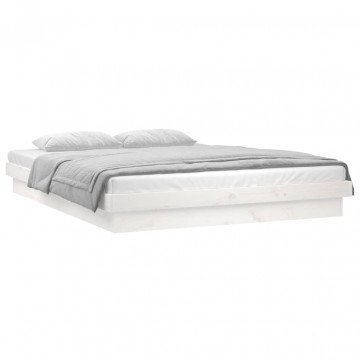 Cadru de pat cu LED, alb, 120x200 cm, lemn masiv - Img 2
