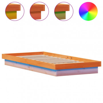 Cadru de pat cu LED, maro ceruit, 100x200 cm, lemn masiv de pin - Img 2