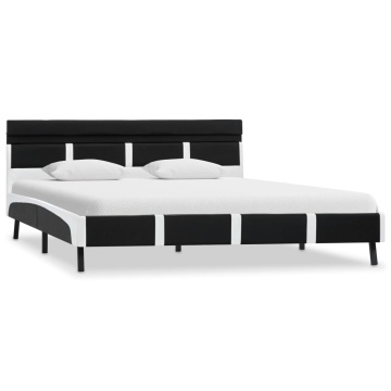 Cadru de pat cu LED, negru, 140 x 200 cm, piele ecologică - Img 2