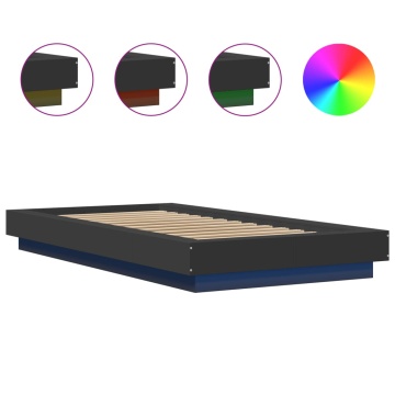 Cadru de pat cu LED, negru, 75x190 cm, lemn prelucrat - Img 7