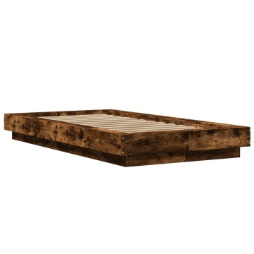 Cadru de pat cu LED, stejar fumuriu, 90x190 cm, lemn prelucrat - Img 2