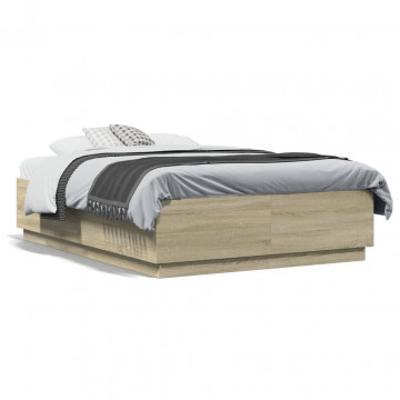 Cadru de pat cu LED stejar sonoma 120x190 cm lemn prelucrat - Img 1
