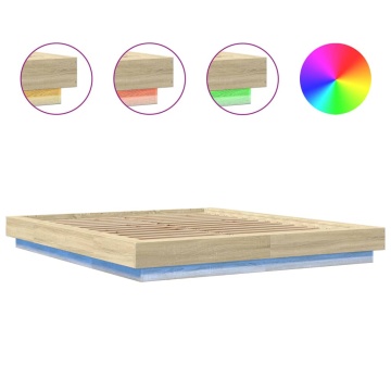 Cadru de pat cu LED stejar sonoma 150x200 cm lemn prelucrat - Img 7