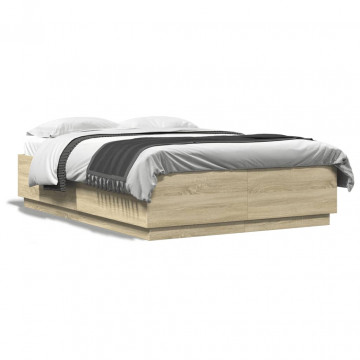 Cadru de pat cu LED stejar sonoma 160x200 cm lemn prelucrat - Img 1