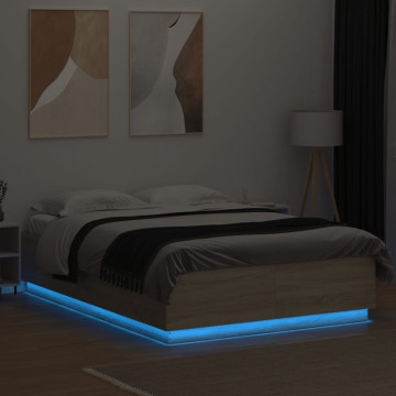 Cadru de pat cu LED stejar sonoma 160x200 cm lemn prelucrat - Img 4