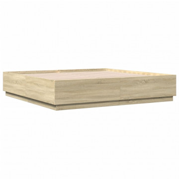 Cadru de pat cu LED stejar sonoma 200x200 cm lemn prelucrat - Img 7