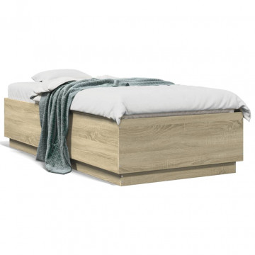 Cadru de pat cu LED, stejar sonoma, 90x190 cm, lemn prelucrat - Img 1