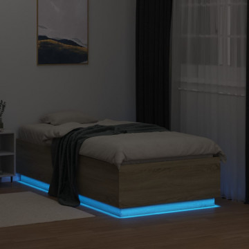 Cadru de pat cu LED, stejar sonoma, 90x190 cm, lemn prelucrat - Img 4