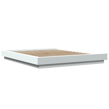 Cadru de pat cu lumini LED, alb, 150x200 cm, lemn prelucrat - Img 2