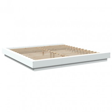 Cadru de pat cu lumini LED, alb, 200x200 cm, lemn prelucrat - Img 2
