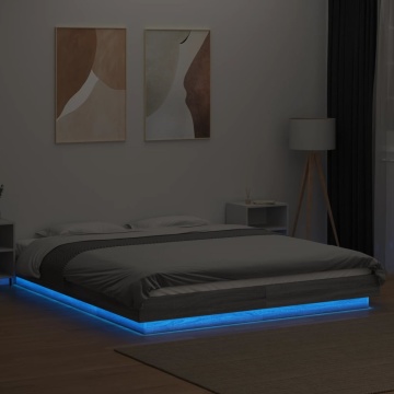Cadru de pat cu lumini LED gri sonoma 160x200 cm lemn prelucrat - Img 3