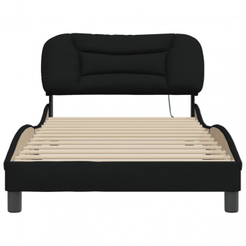 Cadru de pat cu lumini LED, negru, 100x200 cm, textil - Img 5