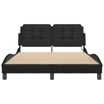 Cadru de pat cu lumini LED, negru, 120x200 cm, piele ecologică - Img 5