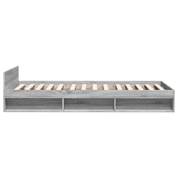 Cadru de pat cu sertar gri sonoma 75x190 cm lemn prelucrat - Img 8
