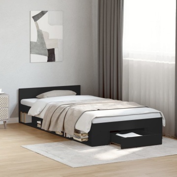 Cadru de pat cu sertar, negru, 100x200 cm, lemn prelucrat - Img 3