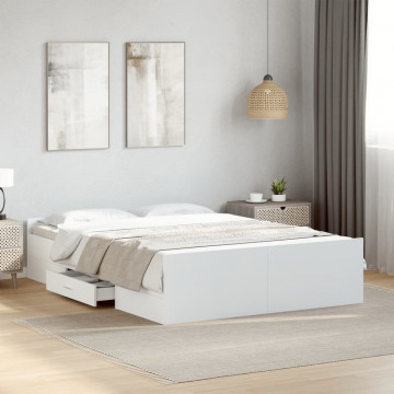 Cadru de pat cu sertare, alb, 120x190 cm, lemn prelucrat - Img 3