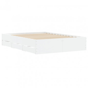 Cadru de pat cu sertare, alb, 135x190 cm, lemn prelucrat - Img 4