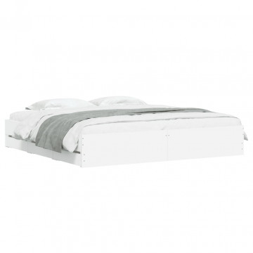 Cadru de pat cu sertare alb 200x200 cm lemn prelucrat - Img 3