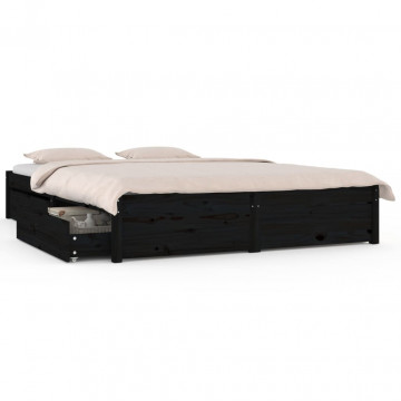 Cadru de pat cu sertare, negru, 140x190 cm - Img 2