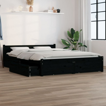Cadru de pat cu sertare, negru, 140x190 cm - Img 1