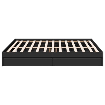 Cadru de pat cu sertare negru 200x200 cm lemn prelucrat - Img 8