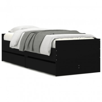 Cadru de pat cu sertare, negru, 75x190 cm mic, single - Img 2