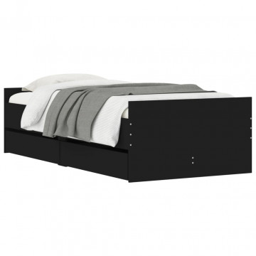 Cadru de pat cu sertare, negru, 75x190 cm mic, single - Img 3