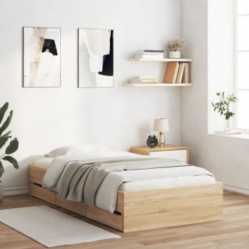 Cadru de pat cu sertare stejar sonoma 100x200 cm lemn prelucrat - Img 1