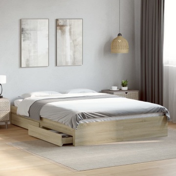 Cadru de pat cu sertare stejar sonoma 150x200 cm lemn prelucrat - Img 2