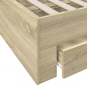 Cadru de pat cu sertare stejar sonoma 75x190 cm lemn prelucrat - Img 7